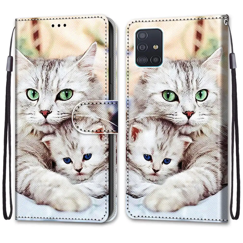 Magnetic Wallet Leather Case for Funda Samsung Galaxy A51 A71 A 51 71 5G Flip Case Etui Cute Cat Dog Phone Cover Women Carcasa