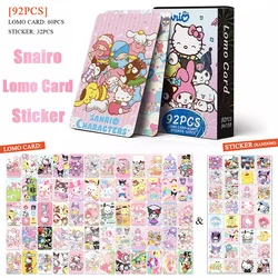 92Pcs Sanrio Hello Kitty Collection Card Stickers Kawaii Kuromi Melody Cinnamoroll manuale Sticker Card ragazze regalo giocattoli per bambini