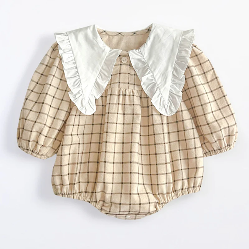 

Комбинезон для новорожденных девочек, однотонный хлопковый комбинезон с длинными рукавами и большим воротником, детский комбинезон, комбинезон, одежда для малышей ﻿