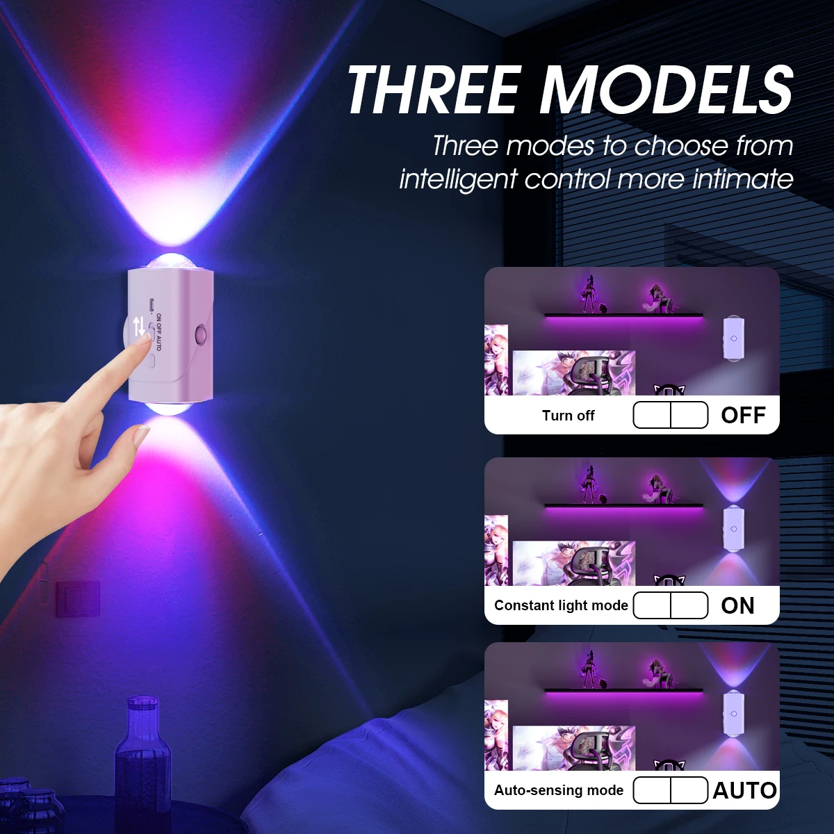 Intelligent Sensor Wall Sconces with Motion Sensor, Warm White LED, Up and Down Illumination, USB Rechargeable, Magnetic Mount,