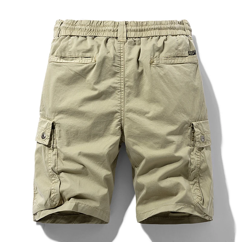 Men Summer Cotton Cargo Shorts Men Fashion Multi Pocket Casual Shorts Elastic Waist Solid Beach Jogger Shorts Male Dropshipping
