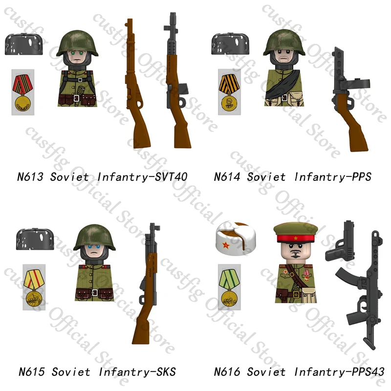 WW2 Soviet Military War Soldiers Figures Building Blocks Tank Army Infantry Cavalry Air Force Pilot Weapon Bricks Kids Toys Gift