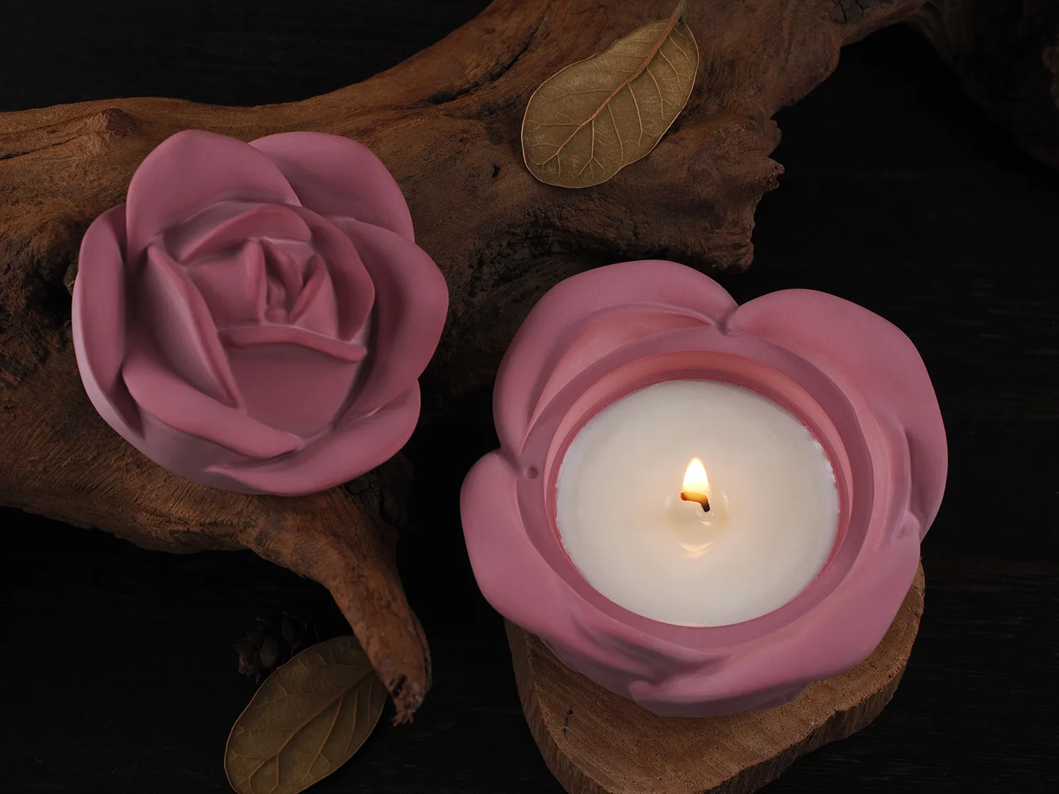 DIY cemento rosa vela perfumada taza con tapa espejo de yeso molde de silicona contenedor de almacenamiento decoración del hogar artesanía