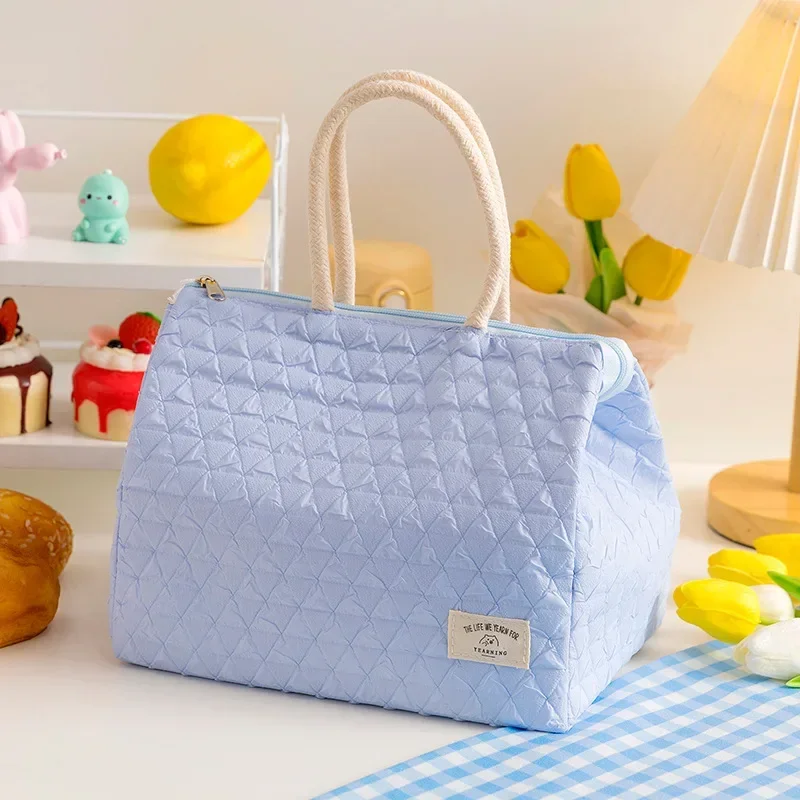 Baby Lunch Bag Children Bento Handbag Outdoor Picnic Large Capacity Insulation Cold Bag Mesh Red Diamond Zipper Lunch Box Bag