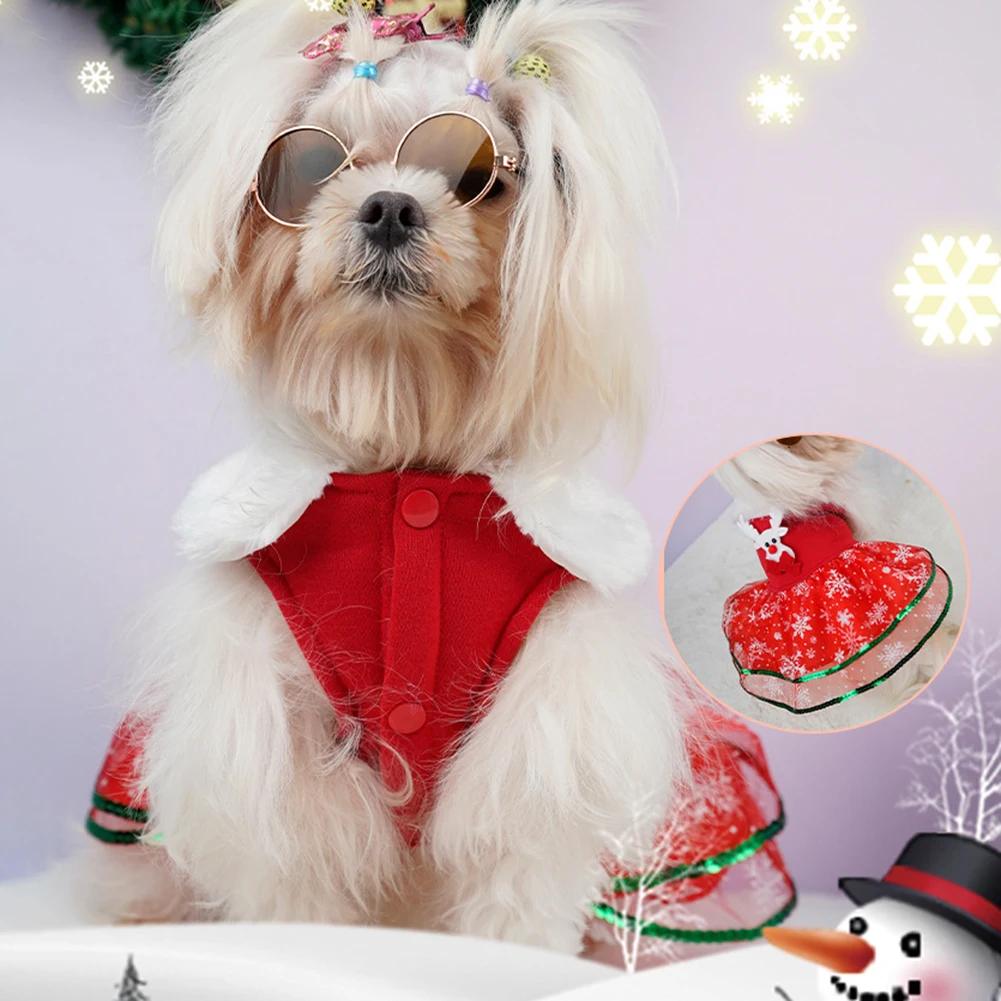 Vestido de natal para animais de estimação, vestido brilhante para cachorro, tema de natal, roupa para cachorro, suprimentos para vestir de natal