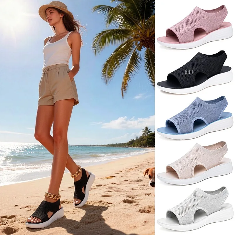 New flat fly woven sandals trend 2026 fashionable breathable soft sole summer casual women's beach shoes
