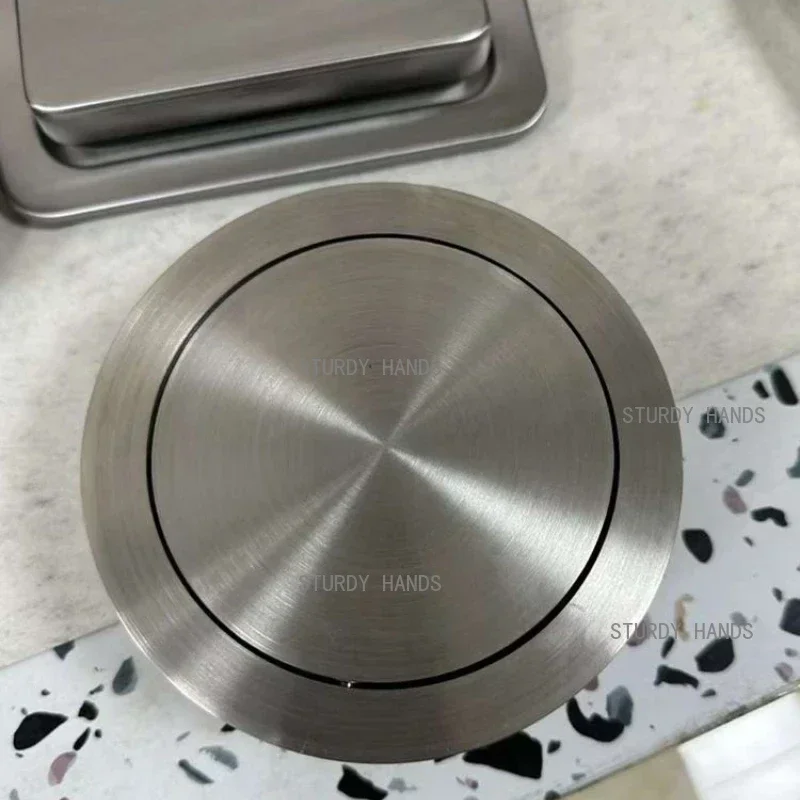 1pc Embedded Lid Kitchen Trash Can Kitchen Desktop Metal Trash Can Circular Shaking Lid Home Appliances Kitchen Garbage Bin