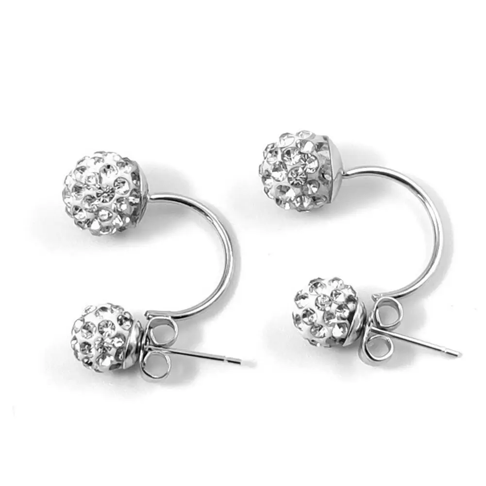 Shambhala Double Ball Design Stud Earrings Women\'s Jewelry Double Crystal Ball Earrings Korean Style Jewelry Accessories