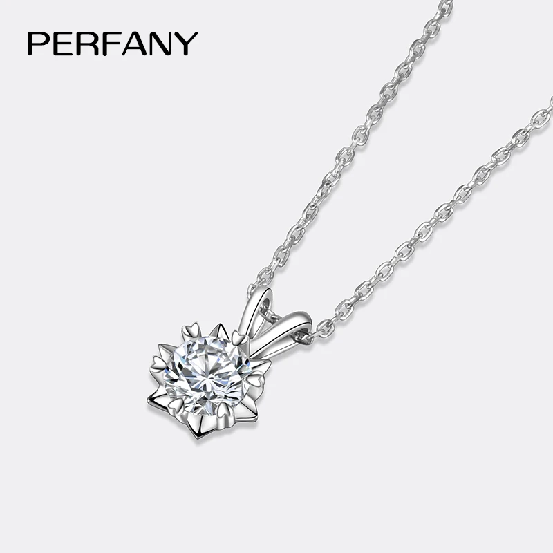 PERFANY 1-3CT Moissanite Women\'s Necklace S925 Pure Silver Snowflake Simulation Diamond Pendant Wedding High-end Jewelry