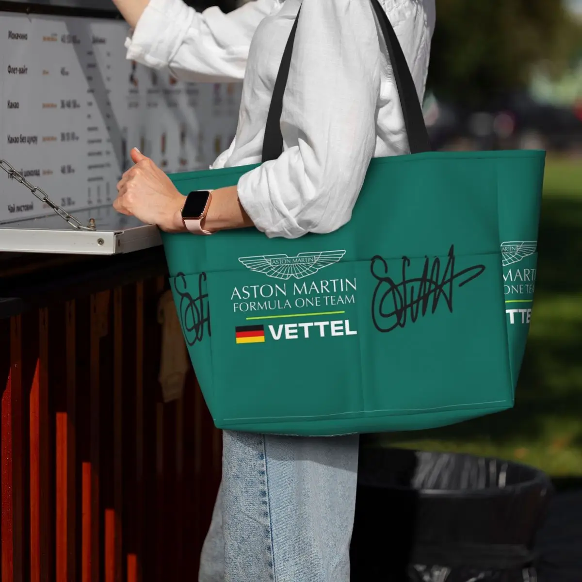 Sebastian Vettel, Aston Martin, 5, F1 2022 Beach Tote Bag Sport Gym Yoga Duffle Large Tote Bag Women Travel Bag Fitness bag