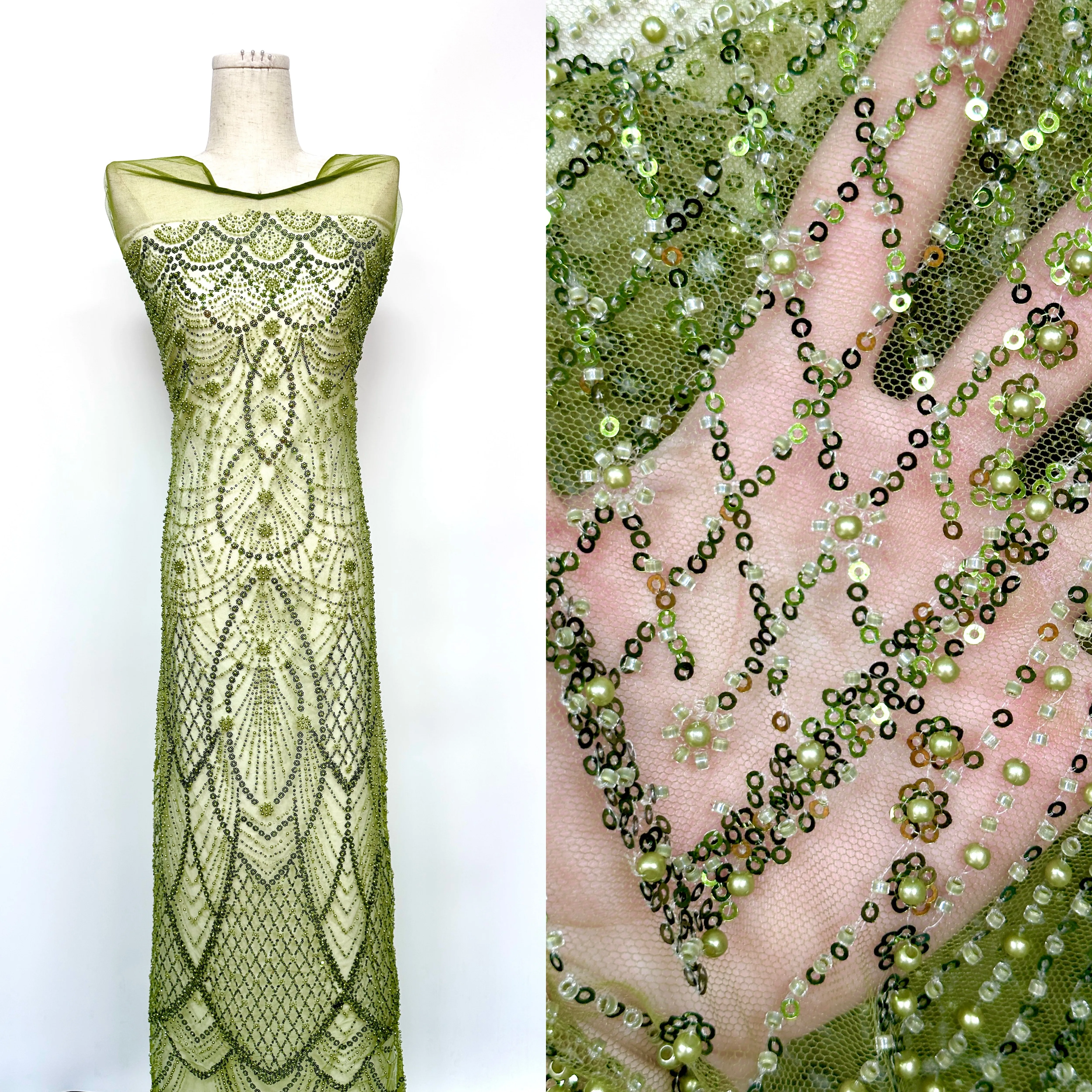 

2026 Luxury Sequin Beaded Embroidery Fabric Premium Tulle Mesh Lace Fabric with Beads And Rhinestones for Wedding Dress Bridal