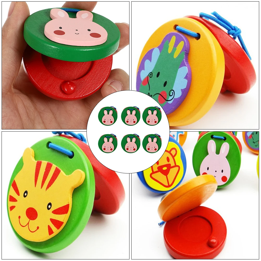 

6pcs Castanets Kids Instrument Musical Teaching Aid Wood Material Safe Creative Cartoon Children ToysEducational Gift Toddler
