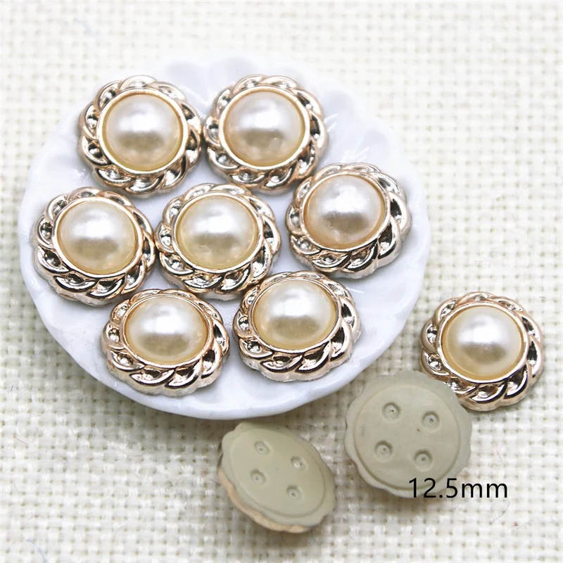 50pcs Pearl Round Flower Plastic Flatback Button Decoration Home Garden Crafts Cabochon Scrapbooking Clothing Accessories