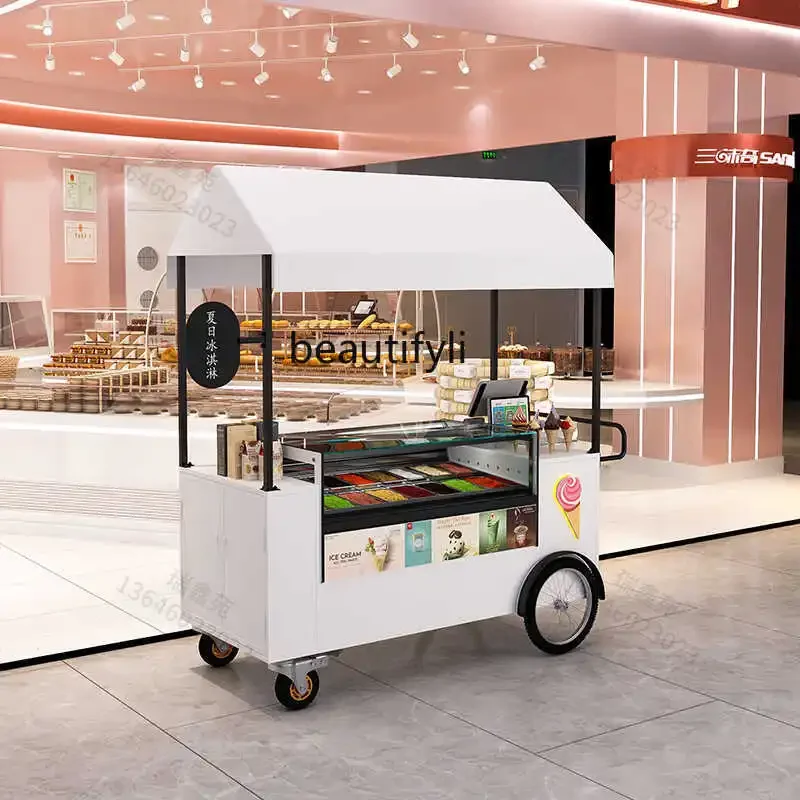 

A50 Commercial mobile special ice cream machine stall trolley, machine ice shaver snack cart