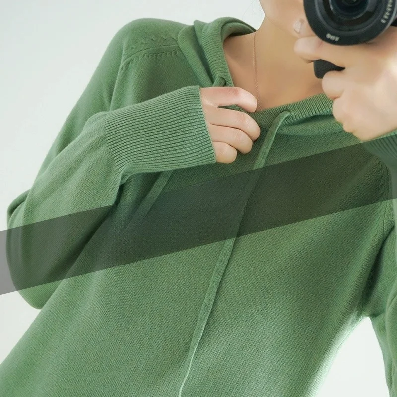 

Осенне-зимний женский свитер Camere с капюшоном, свободный верхний базовый слой, большой размер, вязаный свитер, цветной свитер для поездок на работу