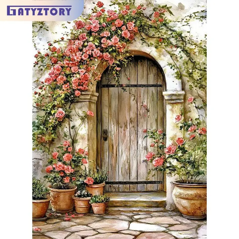 

GATYZTORY Flower Door Paint By Numbers Adults Crafts Coloring By Numbers Scenery Number Painting Handiwork Art Diy Idea