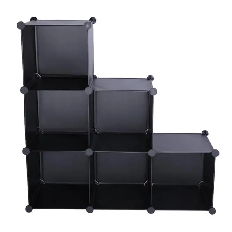 

6 Cube Doorless Black Transparent Shelf Closet Organizer Multi Use Cubes For Living Room Bedroom Wardrobe Modular Shelving Unit