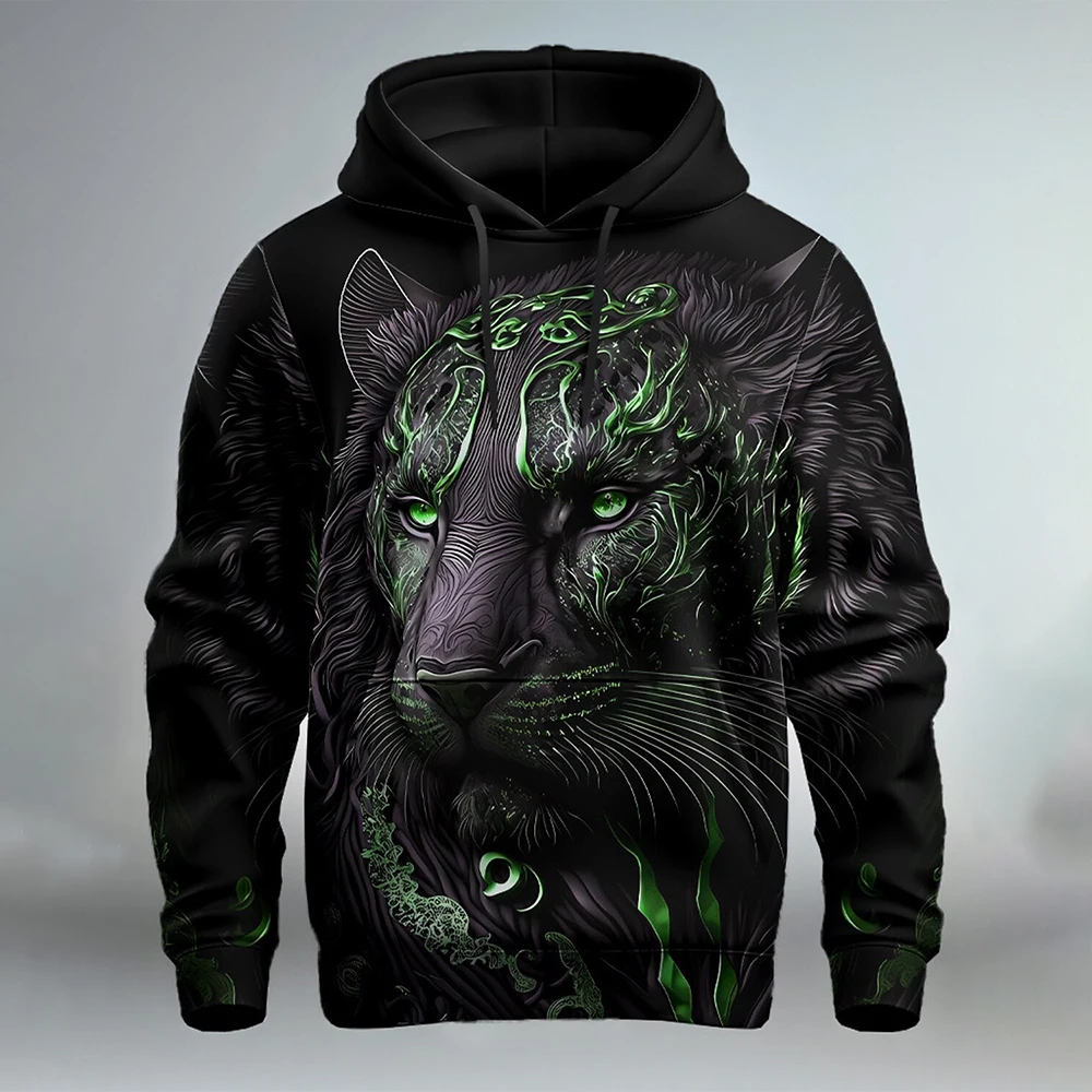 Men Hot New Women Hoodie Sweatshirt Pullover Jacket Top Children Spring Autumn Tiger Lion King of Beasts Elements Cool Young 3D