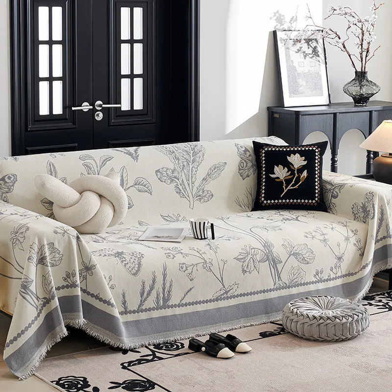 Vintage Flower Thicken chenille Sofa Cover Sofa Blanket simple cushion ins wind sand hair towel fashion lunch blanket Sofa Towel