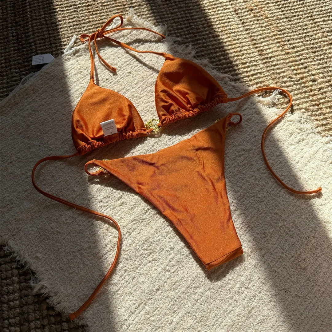 Neuer, verführerischer Bikini mit Metallringen und Neckholder-Ausschnitt, zweiteiliges Damen-Bikini-Set, Damen-Badebekleidung, gepolsterter Badeanzug, Badebekleidung, Modell V6430L. – Detail 31