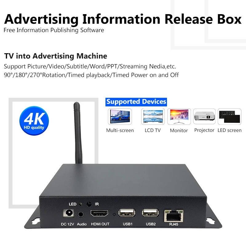 

Advertising Box Signage Player Restaurants Menu Billboard Android 11 Information Release Terminal Free Management Software Wifi