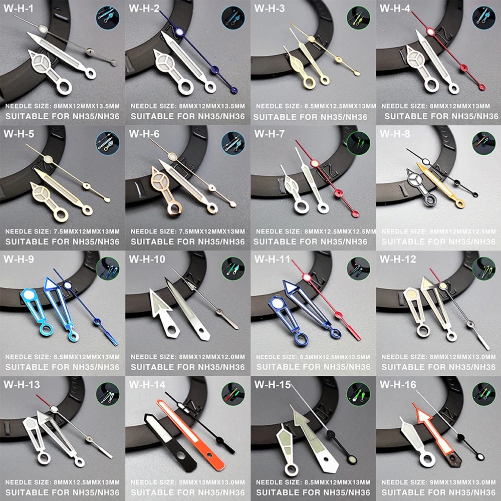 

High Quality Green/Blue Luminous Watch Hands Pointer For NH36/NH35 Automatic Movement Modified 3Pin Needles Watches Accessories