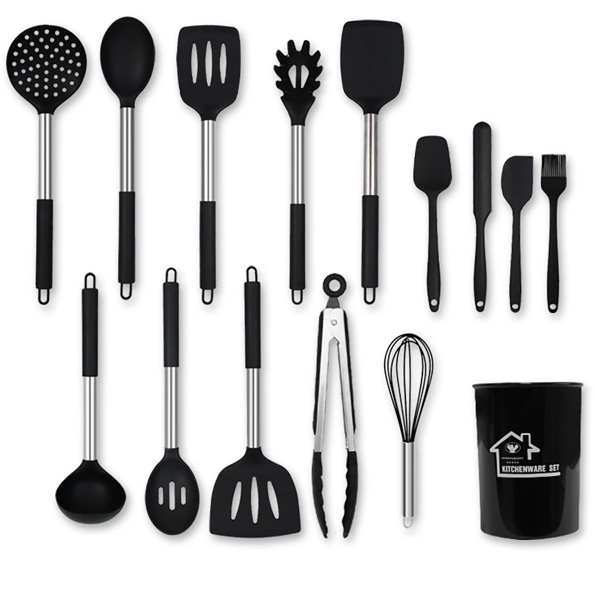 

15Pcs Silicone Cooking Tool Set Large Spatula Shovel Spoon Kitchenware Utensils Stainless Steel Handle Non-Stick Kitchen Gadgets