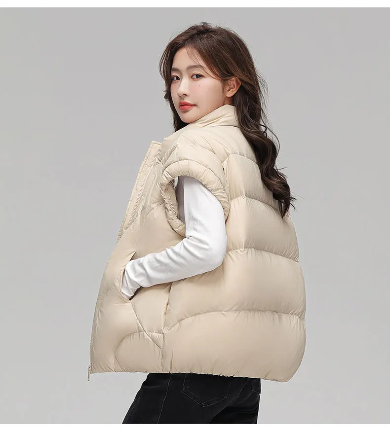 Women 2023 NEW Fashion Wide Loose Winter Waistcoat 90% White Duck Down Sleeveless Coat Spring Autumn Black Thick Vest