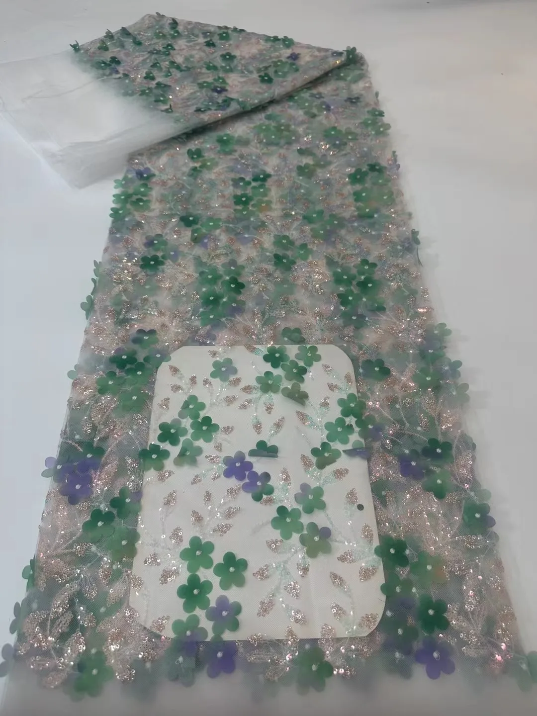 

Green Luxury African Applique 3D Flower Lace Fabric High Quality French Mesh Net Embroider Tulle Lace Fabric for Sew Dress M82-1