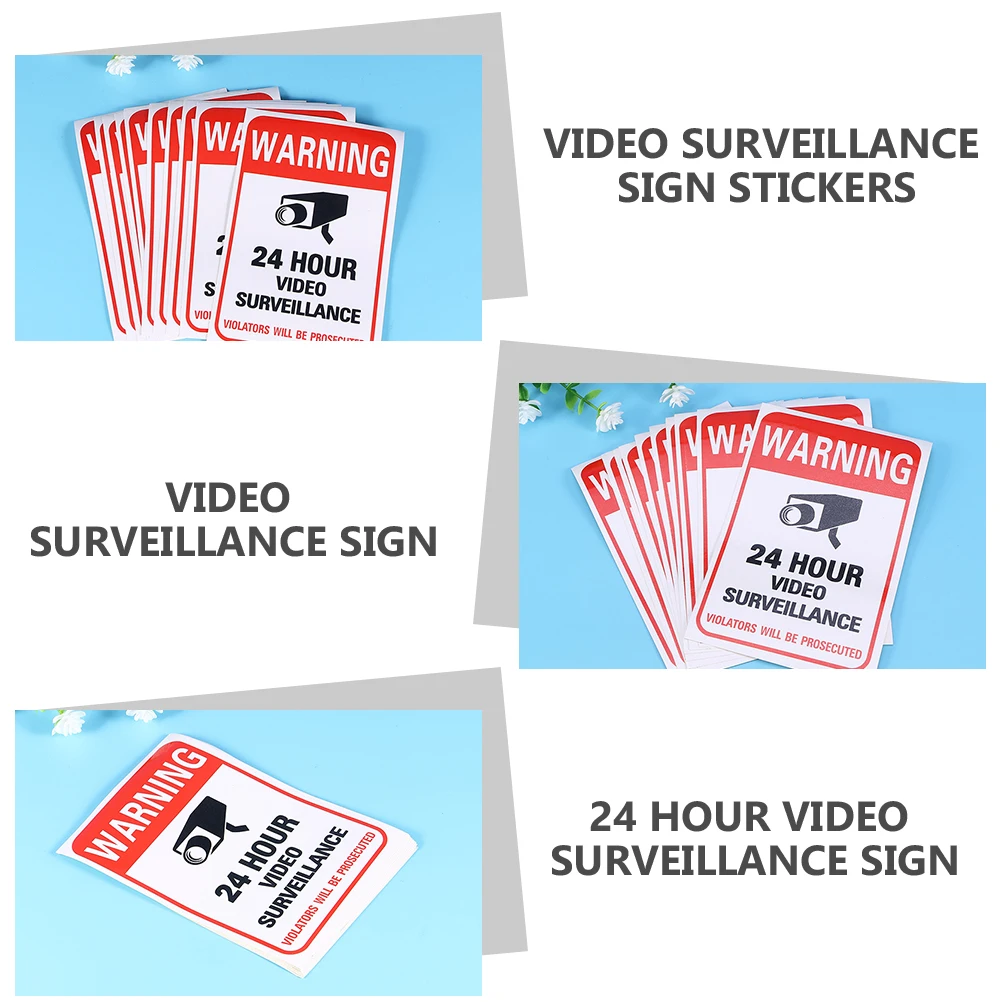 20pcs Video Sign Stickers Reflective Outdoor Waterproof Security Warning Signs for Schools Malls 24 Hour