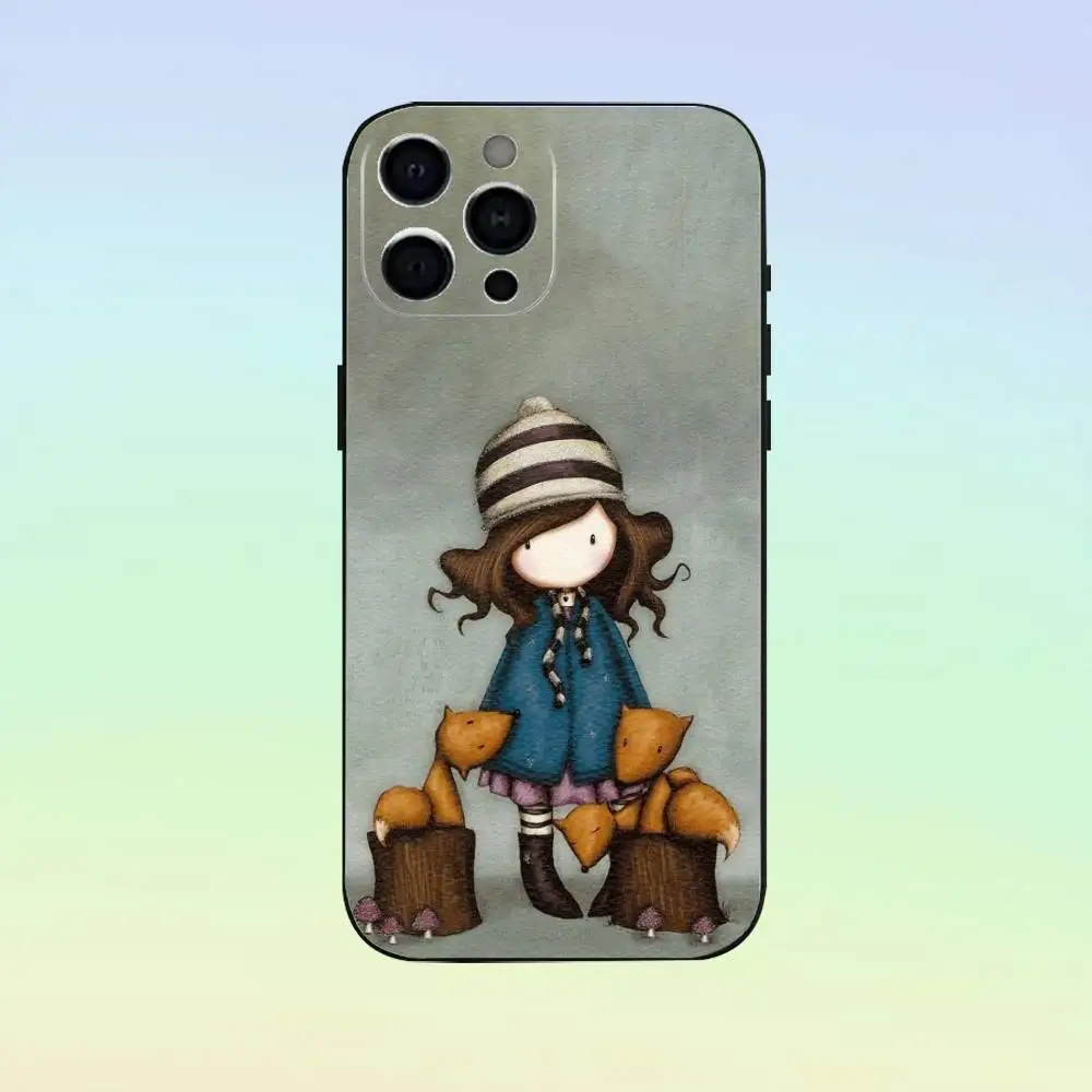 Simpatica custodia per telefono S-Santoro G-Gorjuss per iPhone 17, 16,15,14,13,12,11, altre cover nera in morbido silicone