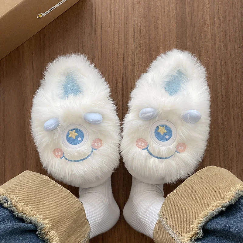 Disney winter big-eyed boy cute warm home women's shoes hairy monster cartoon non-slip thick-soled plush cotton slippers