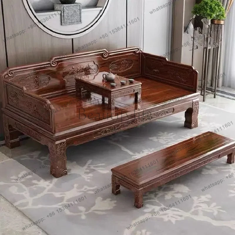 

yj7 New Chinese solid wood antique sofa Ming and Qing classical homestay log elm tiger foot carving