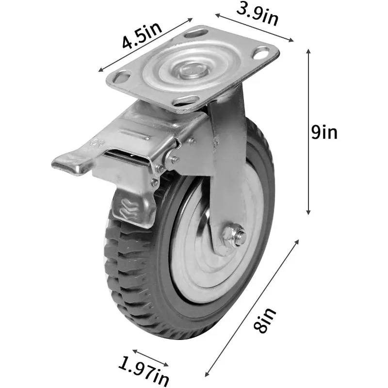 8 Inch Solid Caster Wheels Casters Heavy Duty Anti-Skid Polychloride Swivel Caster Wheels with 360 Degree Ball Bearing Castors