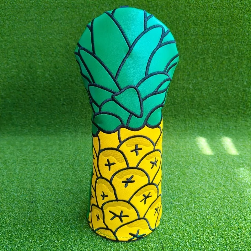 Чехол на голову для гольф-клуба с ананасом и толстой плюшевой подкладкой — прочный дизайн ананаса — белое основание с ананасовыми чешуей