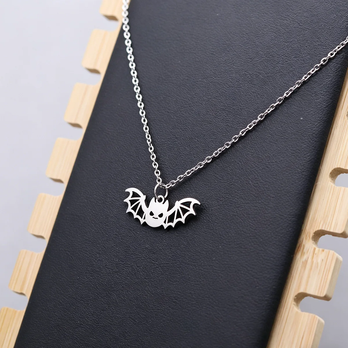 Kinitial Stainless Steel Bat Necklace For Women Vampire Beast Pendant Choker Punk Gothic Statement Jewelry Halloween Gift