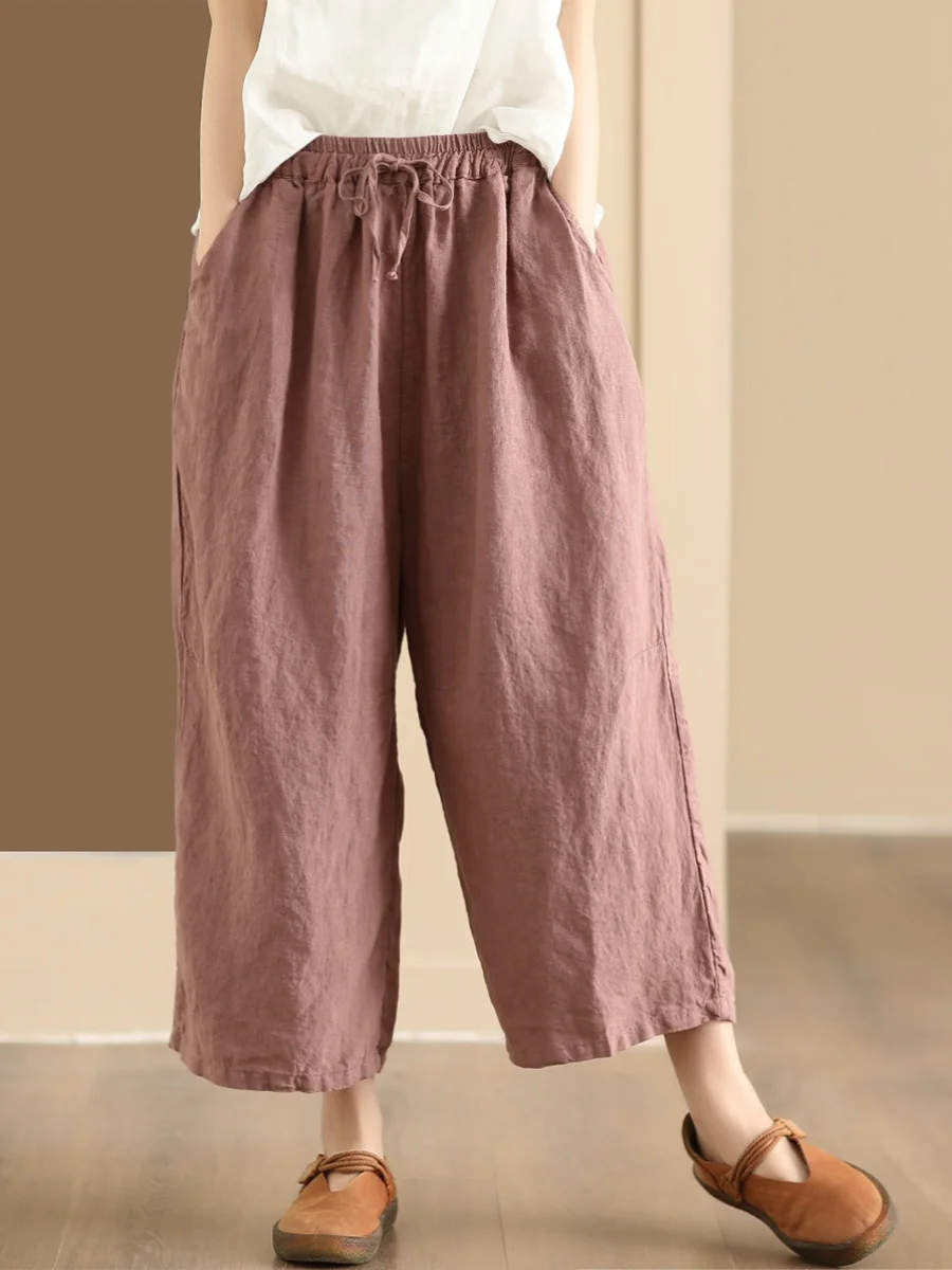 Hoge taille wijde pijpen broek dames casual losse pasvorm bamboe katoen kleur plus maat broek met rechte pijpen zomer 2025,