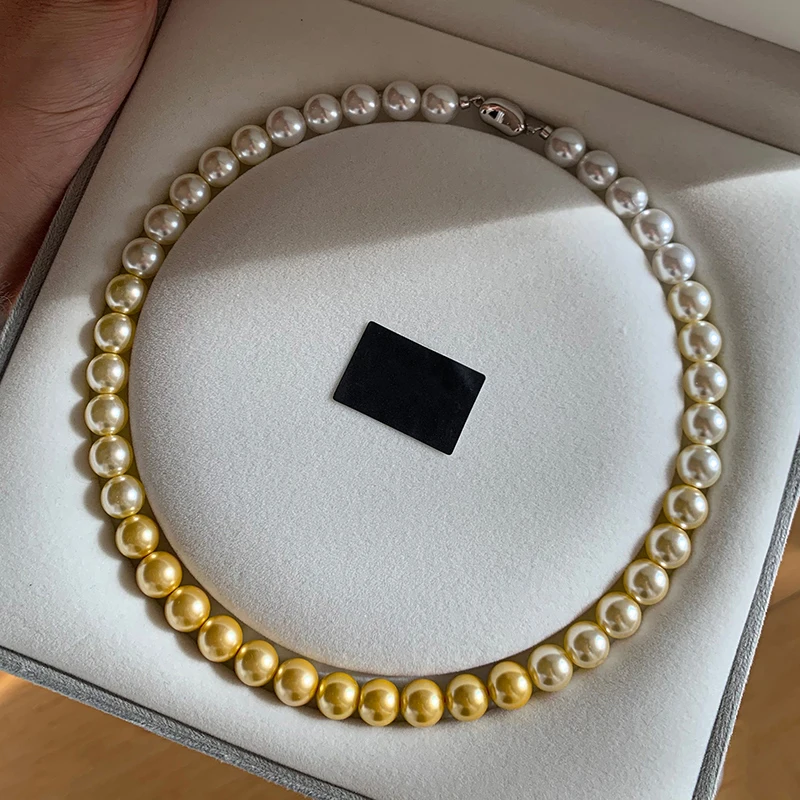 French elegant white gradient champagne pearl bead necklace for women\'s luxury accessories collarbone chain 2024 fashion jewelry