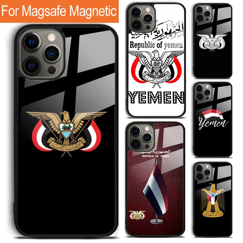 Yemen Coat of Arms Flag Phone Case For iPhone 16 15 14 13 12 11 Pro Max Plus Magsafe Magnetic Wireless Charging Cover