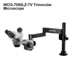 LUOWEI LW-WCI3-7050LZ-TV 7-50X Continuous Zoom Triocular Microscope for Mobile Phone Motherboard Welding Repair with Swing Arm