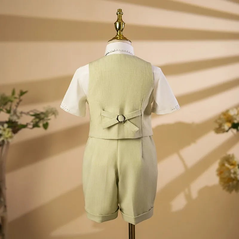 5-teiliges Set: Hellgrüne Weste mit Blumenstickerei für Jungen, Kinder-Hochzeitsanzug, Blumenjungen-Outfit, Geburtstags- und Laufsteg-Kostüm, formelles Party-Outfit A4468 – Detail 7
