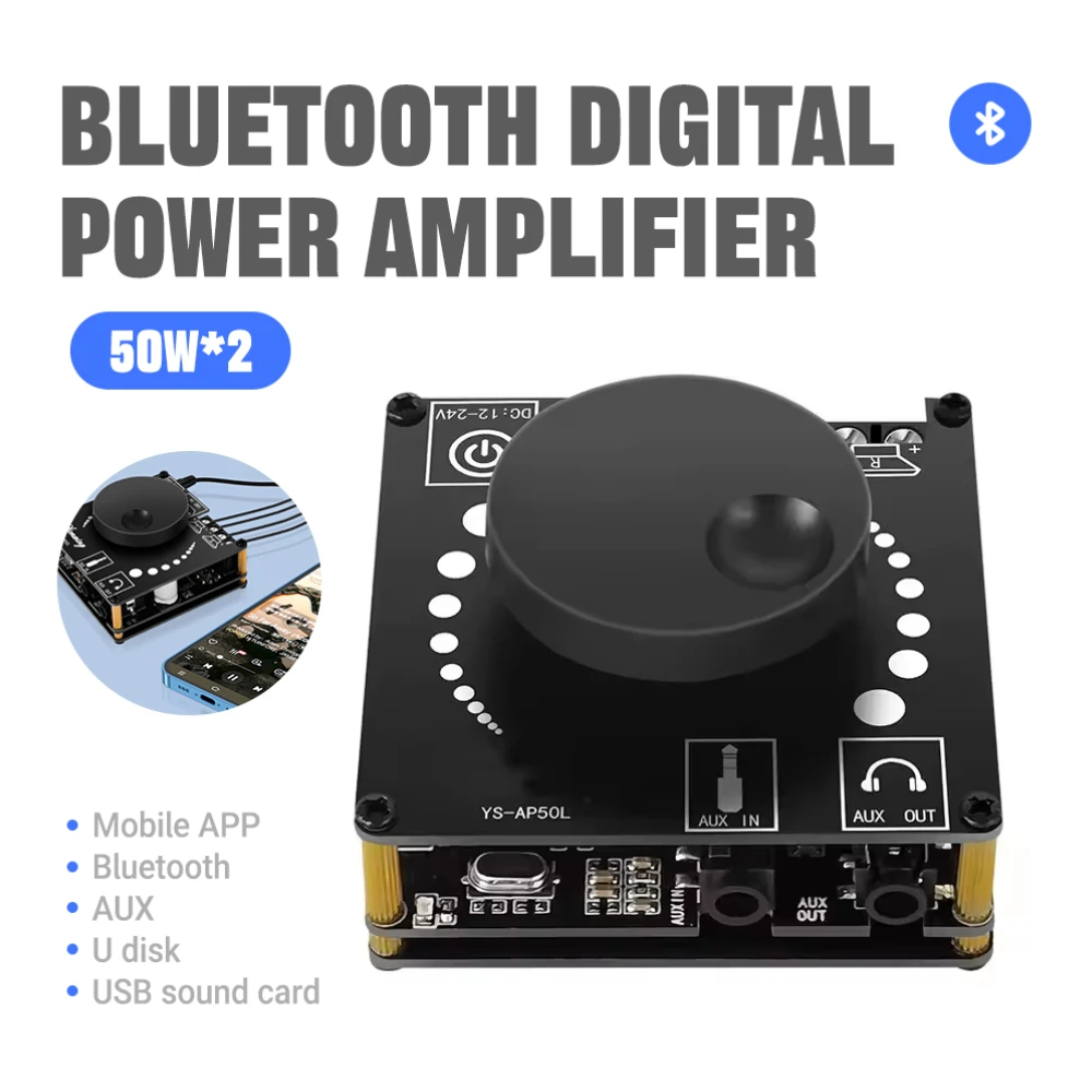 Mini 50Wx2 Digital Amplifier Board with Bluetooth 5.0 - CS8673E Chip Support 12V/24V DC for Home Audio and DIY Projects