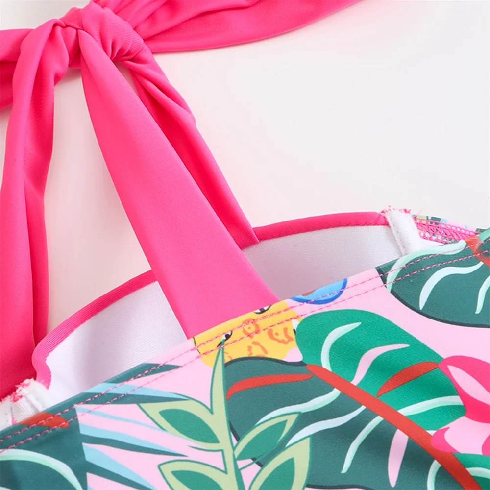 Hohe Taille Bandage Bikini Kawaii Print Badeanzug Cover Ups Koreanische Bademode Frauen Urlaub Outfits Tankini Beachwear-badeanzug