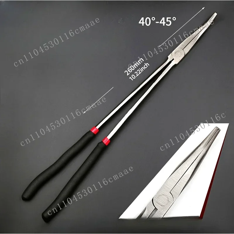 16-Inch Long Nose Pliers - 25/45 Degree Elbow Steel Pointed Nose Pliers, Red Embellishment Ergonomic Suitable for Electrical Use