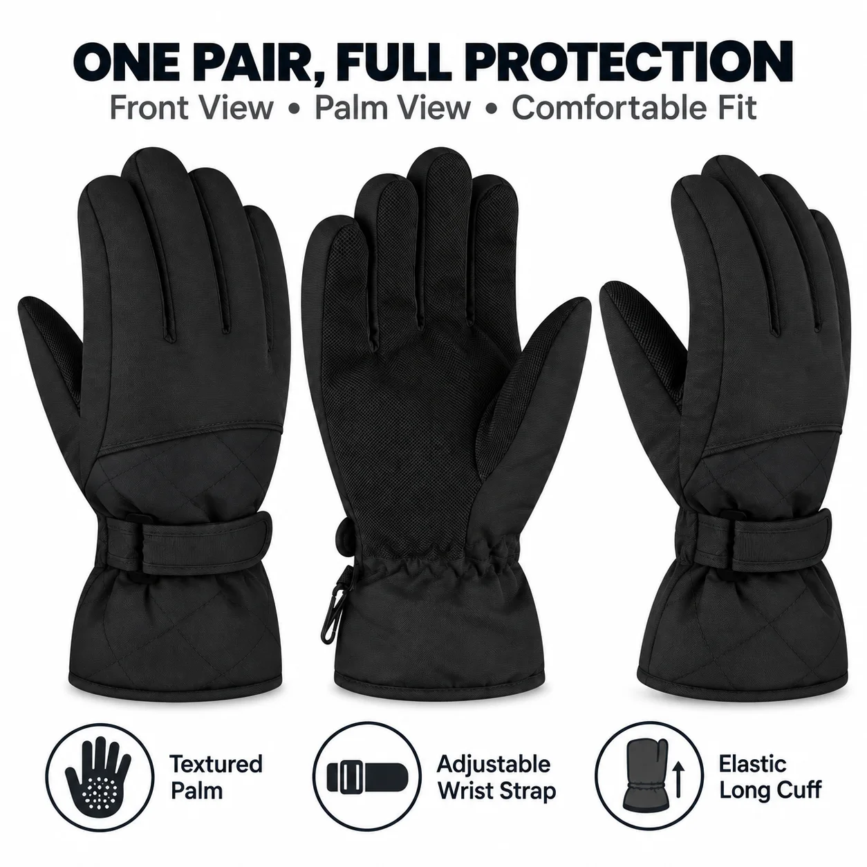 Winter Gloves for Men and Women, Warm Full Finger Outdoor Gloves with Non-Slip Palm, Adjustable Wrist Strap for Hiking & Cycling