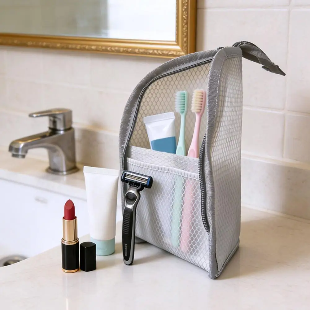 Mesh Travel Toiletry Bag Portable Toothbrush Cosmetic Organizer Makeup Brush Storage Pouch Bathroom Wash Pack image 3