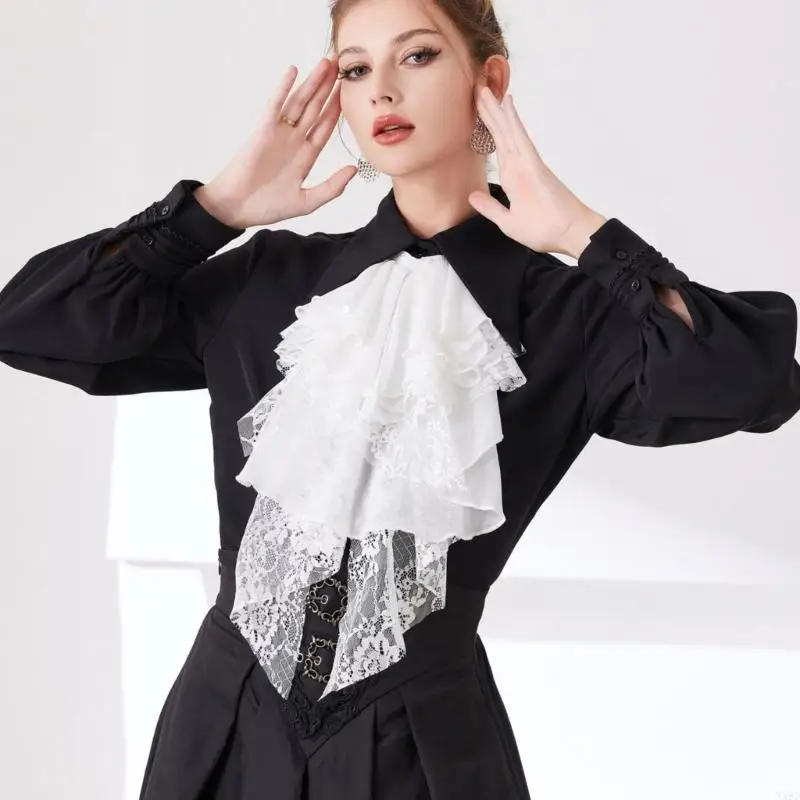 Victorian Jabot Collar Detachable Collar Insert Neckwear with Layered Drape Lace Design For Gala Dinner Outfit Upgrades