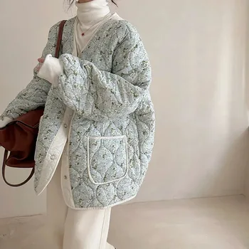 2024New Floral Jacket Design Winter Feels Like Harajuku Harbor Wind Thickened Bread Jacket Damska wygodna i ciepła kurtka