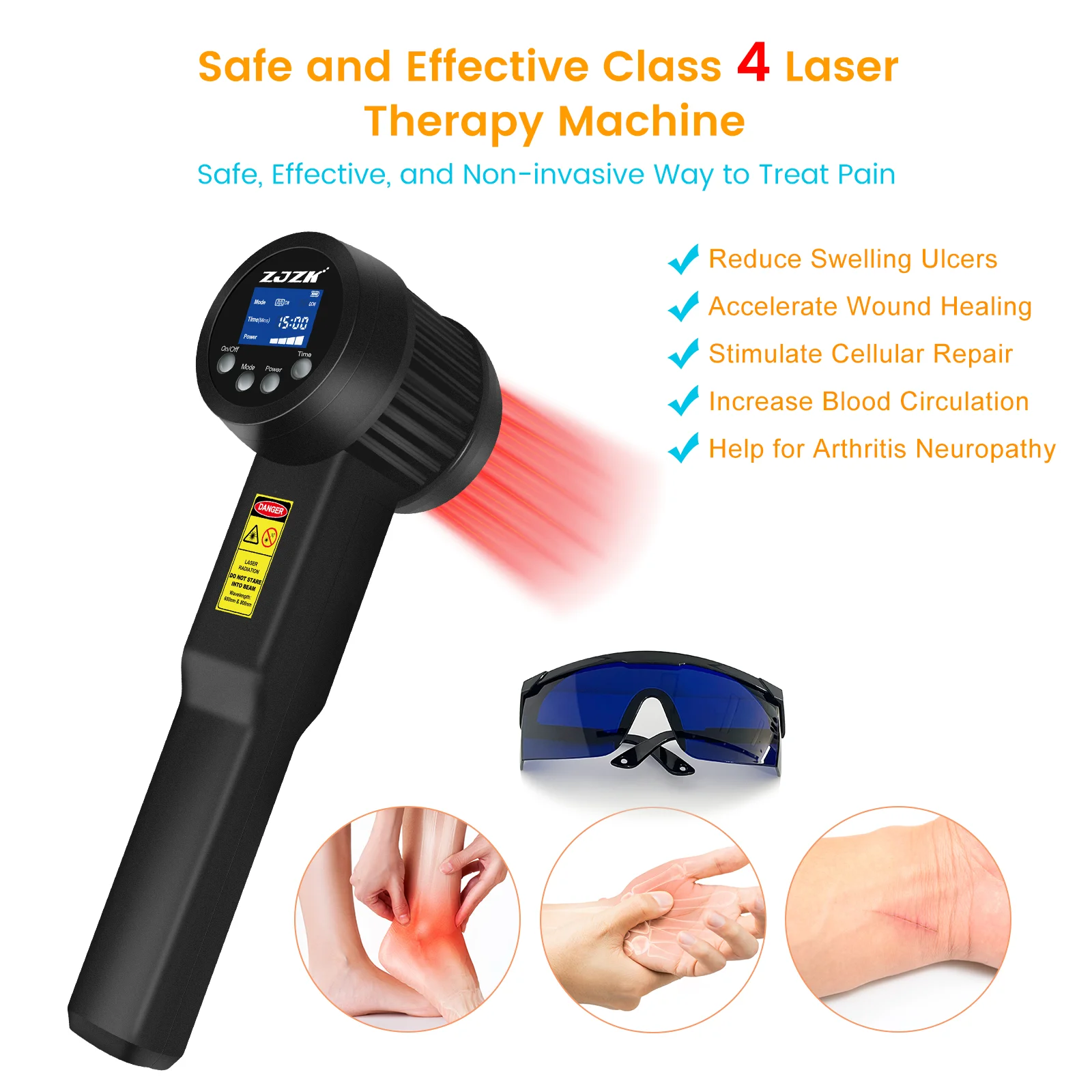 ZJZK Laser Light Therapy Chiropractic 3w For Back Pain Device Class 4 650nmx10diodes+808nmx15diodes Sciatica Muscle Aches