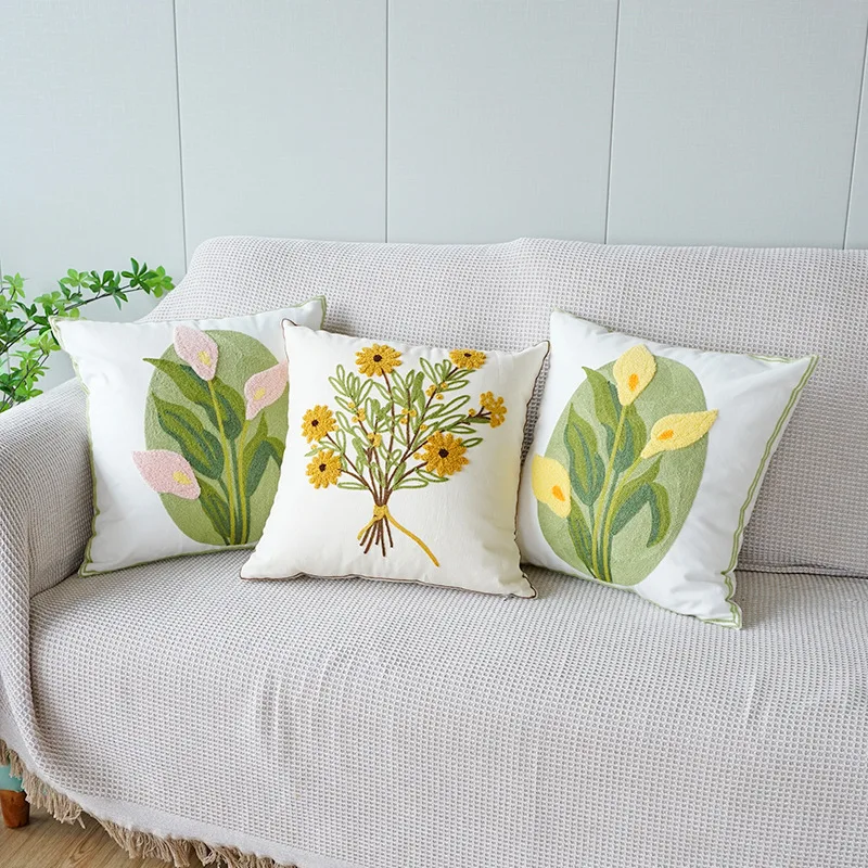 

45X45CM Plant Flower Embroidered Throw Pillow Cover Stamping Waist Cushion Cover Decor Home Decorative Pillowcase